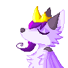 Pixel art of a lilac fox with long hair that covers half her face wearing a gold crown. Her head is raised with her eyes closed.